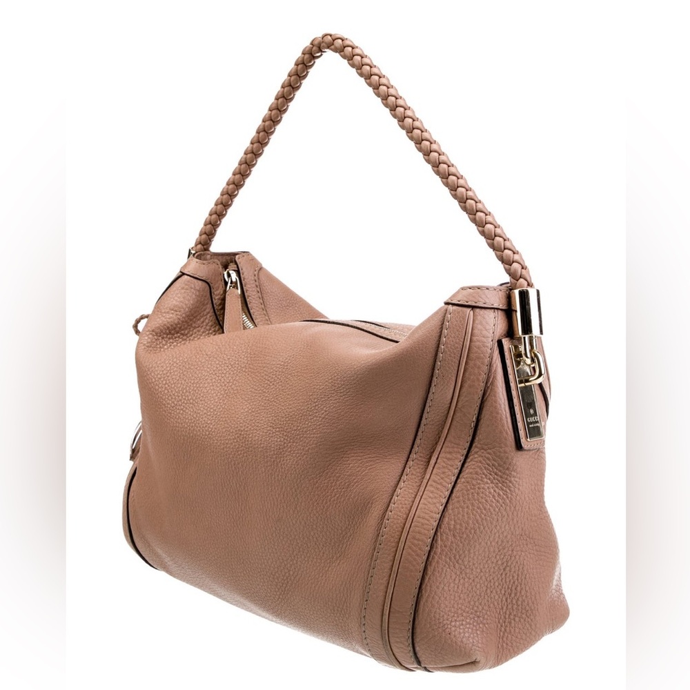 Gucci Pebbled Calfskin Tan Beige Bella Hobo Shoulder Bag- Cuir (Tan)